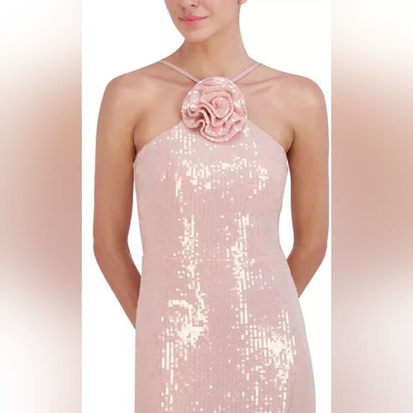 Eliza J Sequined Rosette Halter Midi Dress NWT size 10 Pink - Picture 3 of 6